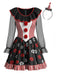 Schwarzes 50er Halloween-Kostümkleid mit Totenkopf-Print und Streifen