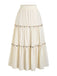 Beiger 70er Boho Stufenrock mit Pailletten
