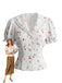 Weiße 40er Bluse mit Spitze und Perlenknöpfen