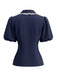 Marineblaue 50er Bluse mit Peter-Pan-Kragen und Puffärmel