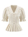 Beige 70er Bluse mit Peter-Pan-Kragen und Puffärmel