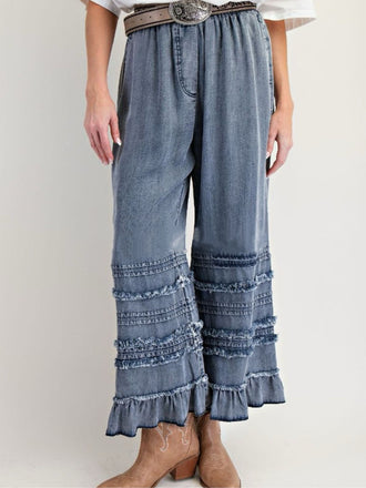 70er Jeans-Hose mit Rüschen und Breit