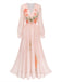 Orange & Rosa 30er Maxikleid mit Puffärmel und Blumen