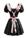 Schwarzes 50er Dienstmädchenkleid mit Lack-Optik und Blutspritzern