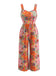 [Übergröße] Mehrfarbiger 70er Jumpsuit mit Blumen und Patchwork