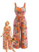 [Übergröße] Bunter 70er Jumpsuit mit Patchwork-Blumenmuster und weitem Bein