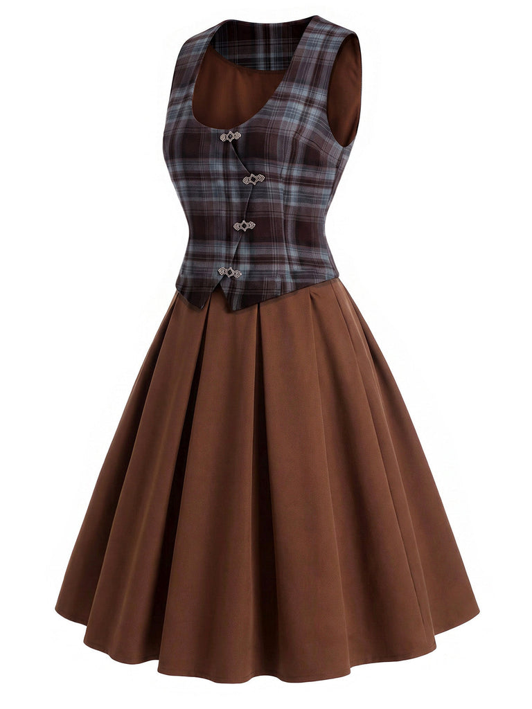 50er Bluse mit Puffärmel und Karo