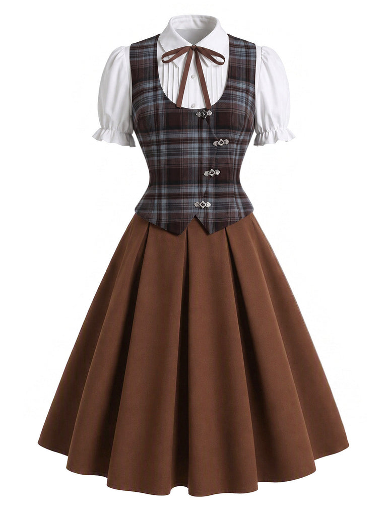 50er Bluse mit Puffärmel und Karo