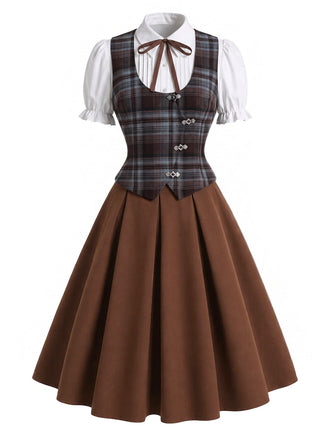 50er Bluse mit Puffärmel und Karo