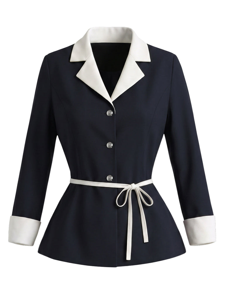 Dunkelblauer 60er Blazer mit Kontrastrevers und Gürtel