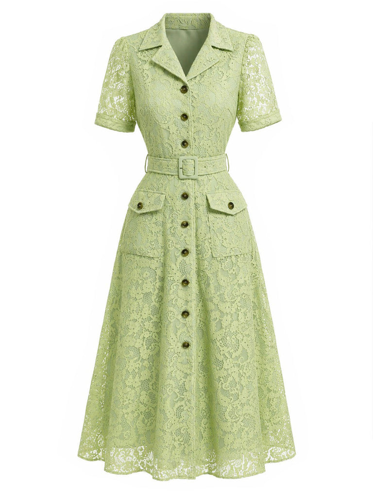 40er Shirtkleid mit Reverskragen und Spitze