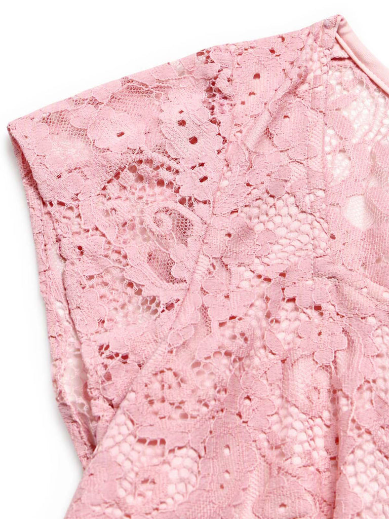 Rosa 50er Kleid mit Herzausschnitt und Spitze