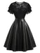 Schwarzes 50er Leder-Kleid mit Spitze