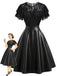 Schwarzes 50er Leder-Kleid mit Spitze