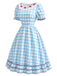 Weißes & Blaues 40er Kleid mit Rüschen und Schleife