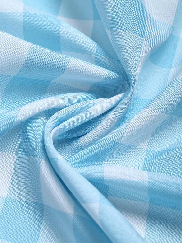 Weißes & Blaues 40er Kleid mit Rüschen und Schleife