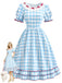 Weißes & Blaues 40er Kleid mit Rüschen und Schleife