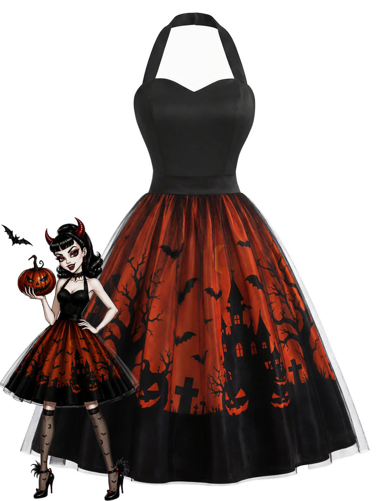 Schwarzes 50er Halloween Kleid mit Tüll