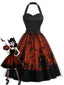 [Vorverkauf] Schwarzes 50er Tüllkleid mit Halloween-Print und Neckholder