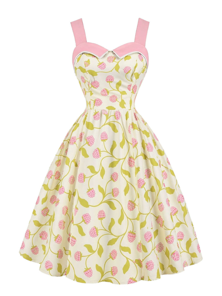 Grünes 50er Kleid mit Träger und Print