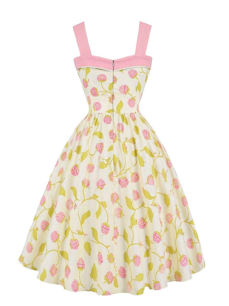 Grünes 50er Kleid mit Träger und Print
