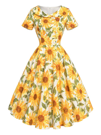 Gelbes 50er Swingkleid mit Sonnenblumen