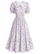 Grauviolettes 40er Blumenkleid mit Bubikragen und Puffärmeln