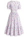 Grauviolettes 40er Blumenkleid mit Bubikragen und Puffärmeln
