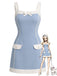 Blaues 60er Kleid mit Eckiger Ausschnitt und Schleife