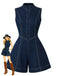 Blauer 80er Ärmelloses Jeans-Romper mit Knopfleiste und Stand