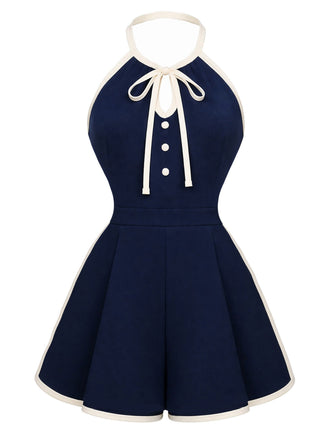 Marineblauer 70er Romper mit Neckholder und Vorderbindung