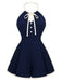 Marineblauer 70er Romper mit Neckholder und Vorderbindung