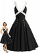 Schwarzes 50er Swingkleid mit tiefem V-Ausschnitt