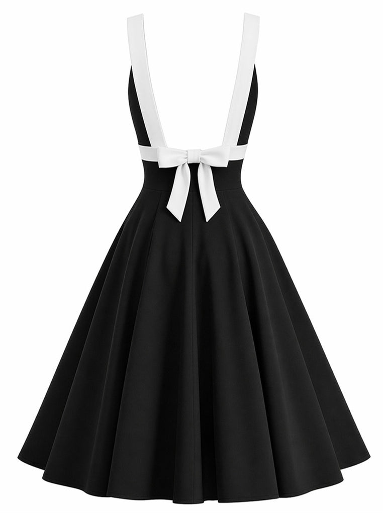 Schwarzes 50er Swingkleid mit tiefem V-Ausschnitt