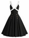 Schwarzes 50er Swingkleid mit tiefem V-Ausschnitt