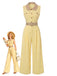 Hellgelber 60er Jumpsuit mit weitem Bein