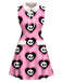 [Vorverkauf] Rosa 60er Gothic-Kleid mit Totenkopf-Herz-Print und Peter-Pan-Kragen