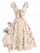 [Vorverkauf] Beige 50er Kleid mit Wildblumen und Schleife