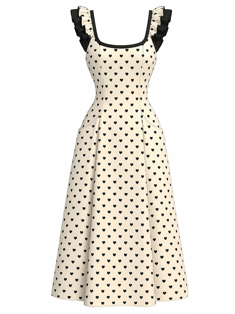 Elfenbeinfarbenes 40er Swingkleid mit Herzen