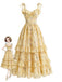 Gelbes 50er Kleid mit Blumen und Rüschen