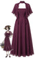 [Vorverkauf] Pflaumenfarbenes 30er Chiffon-Midikleid mit Cape-Ärmeln