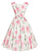 Rosa 50er Kleid mit V-Ausschnitt und Blumen