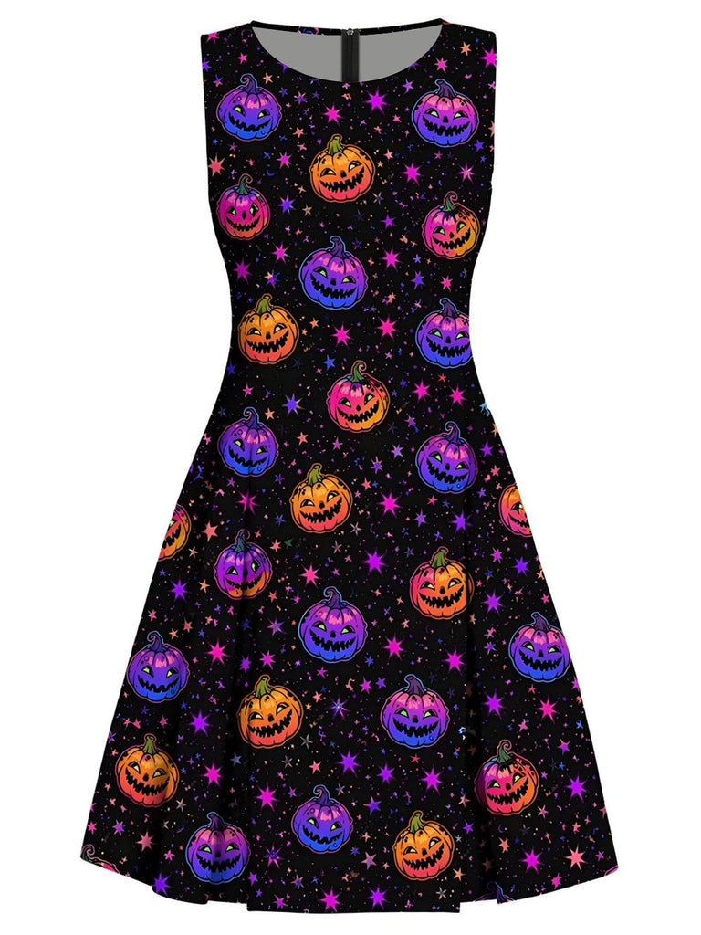 60er Halloween A-Linien-Kleid mit dunklem Kürbis