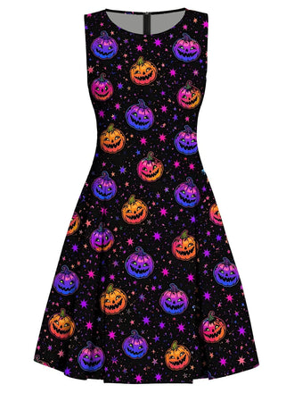 60er Halloween A-Linien-Kleid mit dunklem Kürbis