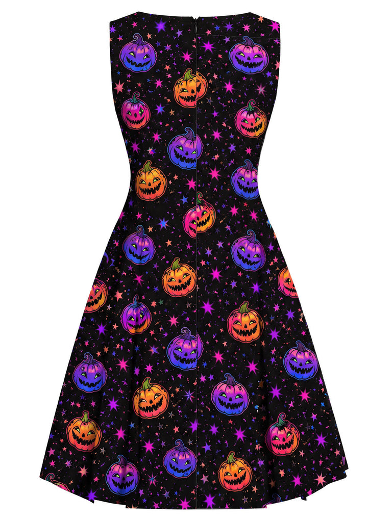 60er Halloween A-Linien-Kleid mit dunklem Kürbis