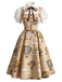 Khaki 50er Faux-Zweiteiler-Kleid mit Heißluftballon-Print