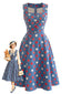 [Vorverkauf] Blaues 50er Kleid mit Polka-Dots und Karree-Ausschnitt