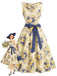 Mehrfarbiges 50er Kleid mit Blumen und Schleife