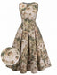 Grünes 50er Swingkleid mit botanischem Blumenmuster