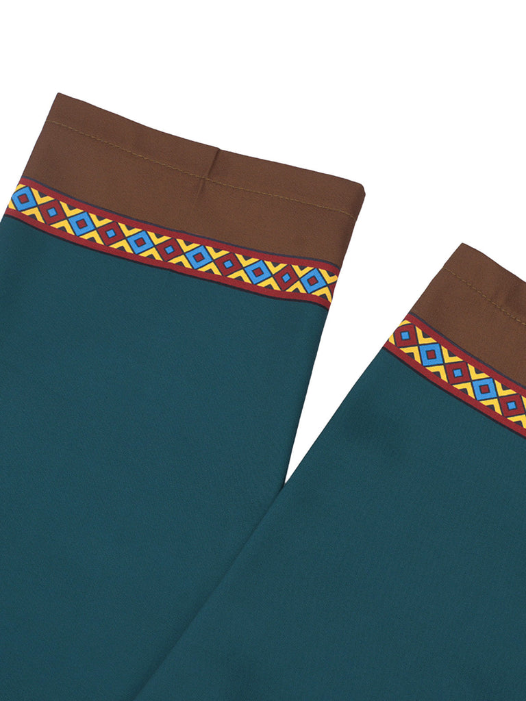 Blaugrünes 70er Kleid mit Besatz und Gürtel